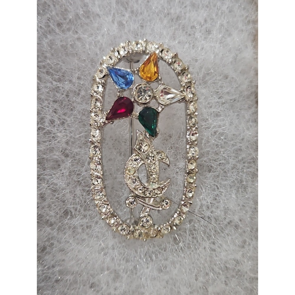 Vintage Rhinestone Brooch Pin ORA Mason Eastern Star CottageCore Granniecore